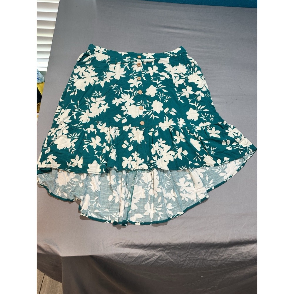 Torrid Lenny Floral Topical Hi‎ Low Tiered A-Line Midi Skirt Boho Teal 2X - Picture 2 of 7